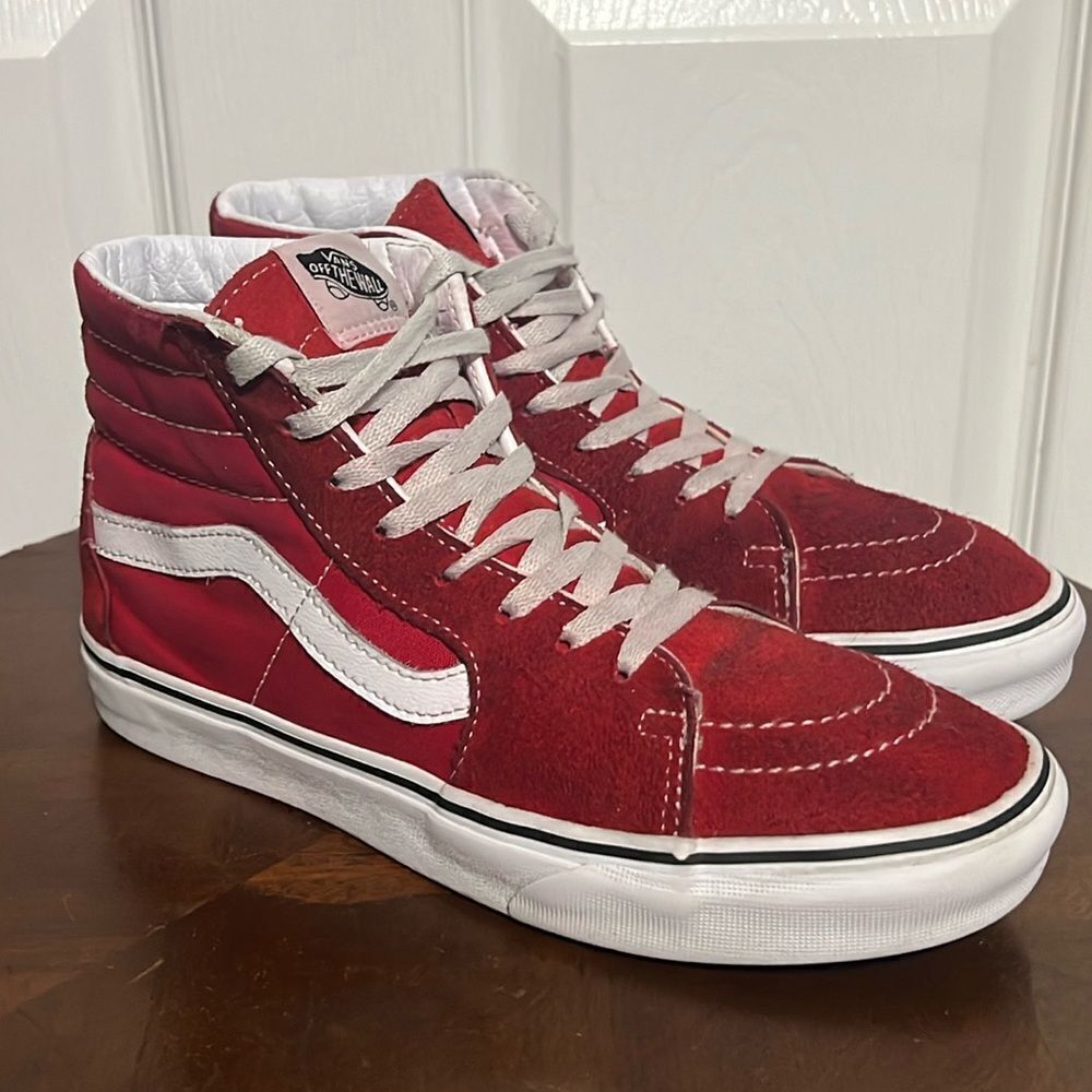 🔥 VANS OLD SKOOL Hi-Top Sneakers Skateboard Red Men‎ Sz 7.5 / Women Sz 9  - EUC